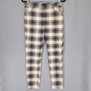 Anthropologie Sanctuary Women's Pants LARGE Leggings Plaid Black Cream XP9138N5R